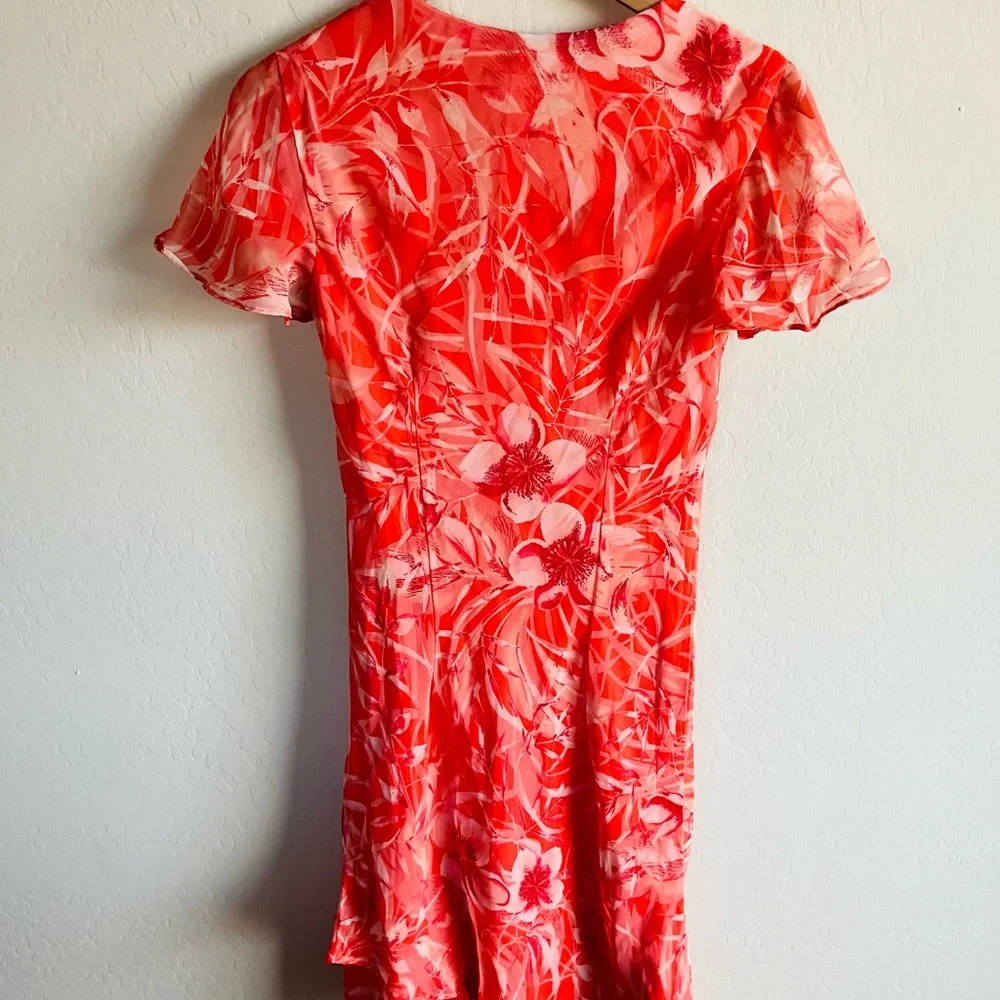 Vintage Scarlett Orange Floral Midi Dress Size 8 90s Y2K Whimsical Fairy - Picture 5 of 5